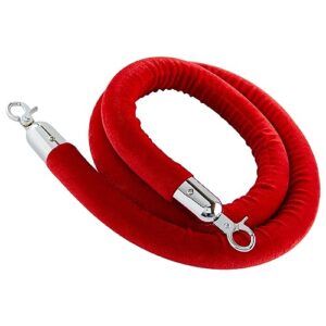 Juvale Set of 2 Red Velvet Stanchion Rope - 5 ft Control Barriers with Polished Silver Hooks