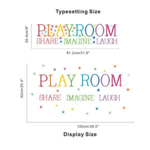 Playroom Share Imagine Laugh Wall Sticker, Inspirational Quote Wall Decals,Colorful Stars Playroom Sticker for Wall Classroom Nursery Decoration