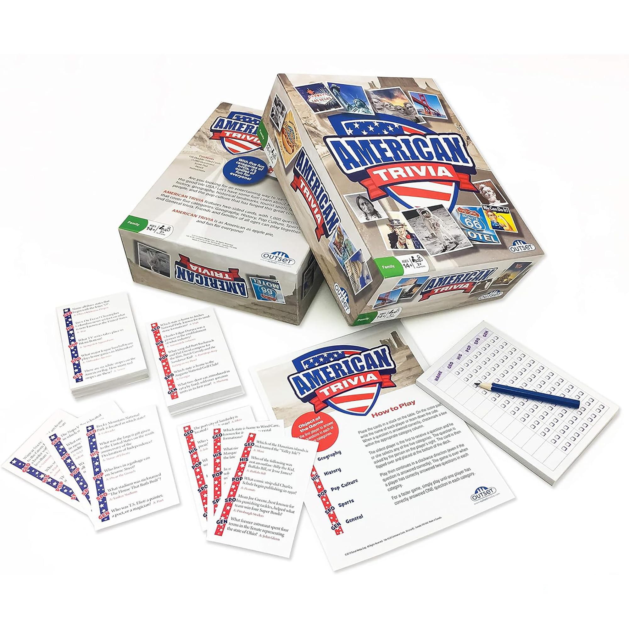 Outset Media American Trivia Game (Amazon Exclusive) – 5 Categories to Choose from and 1,000 Questions – for Ages 14 and up