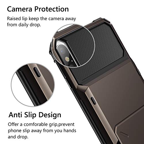 Vofolen Case for iPhone XS Max Case Wallet ID Slot Credit Card Holder Scratch Resistant Dual Layer Protective Bumper Rugged TPU Rubber Armor Hard Shell Case Cover for iPhone XS Max 10S Max (Gun Color)