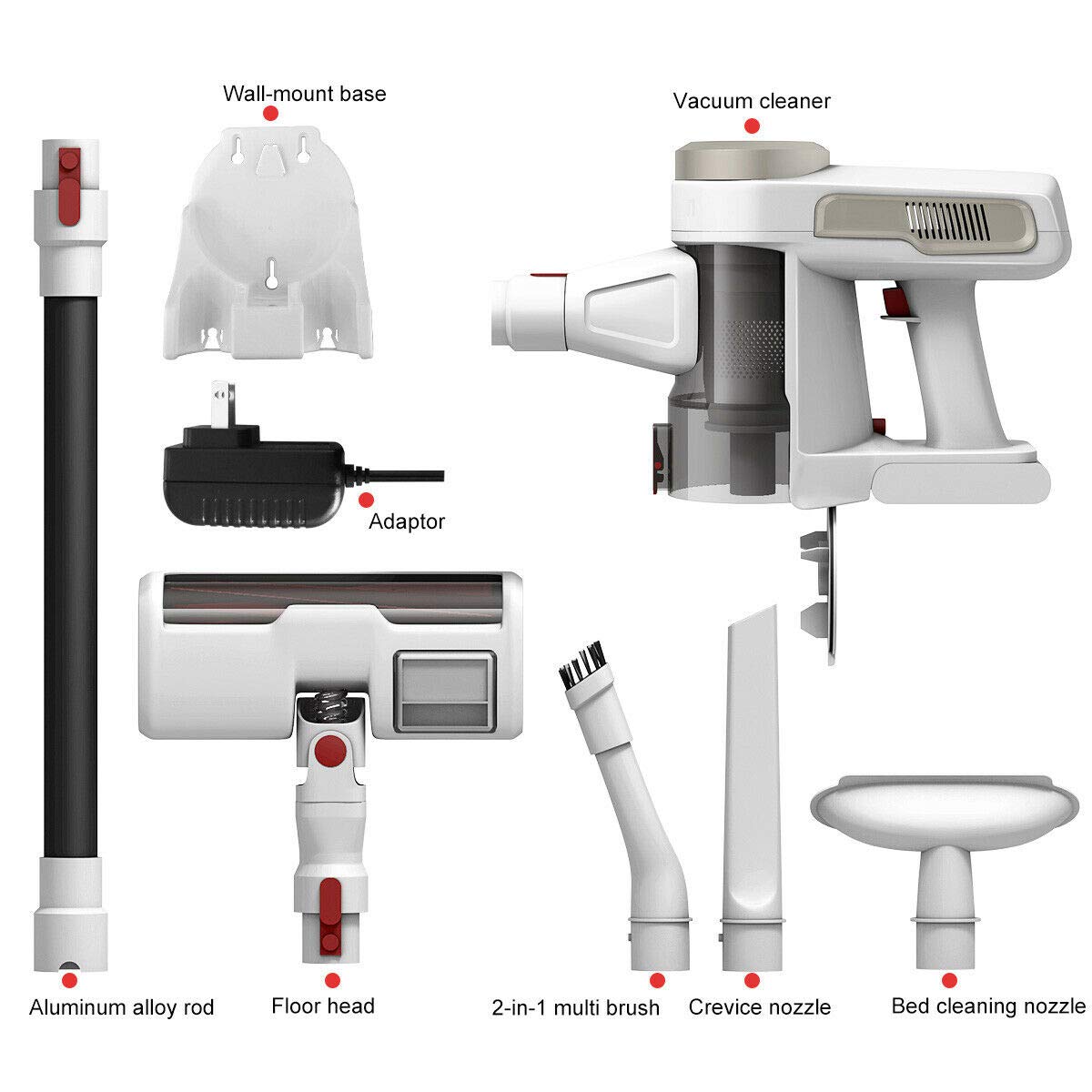 COSTWAY 2 in 1 Cordless Lightweight Vacuum Cleaner, Stick Rechargeable Vacuum with Strong Suction, Bagless Handheld Vacuum Wall-Mountable for Home and Car, White