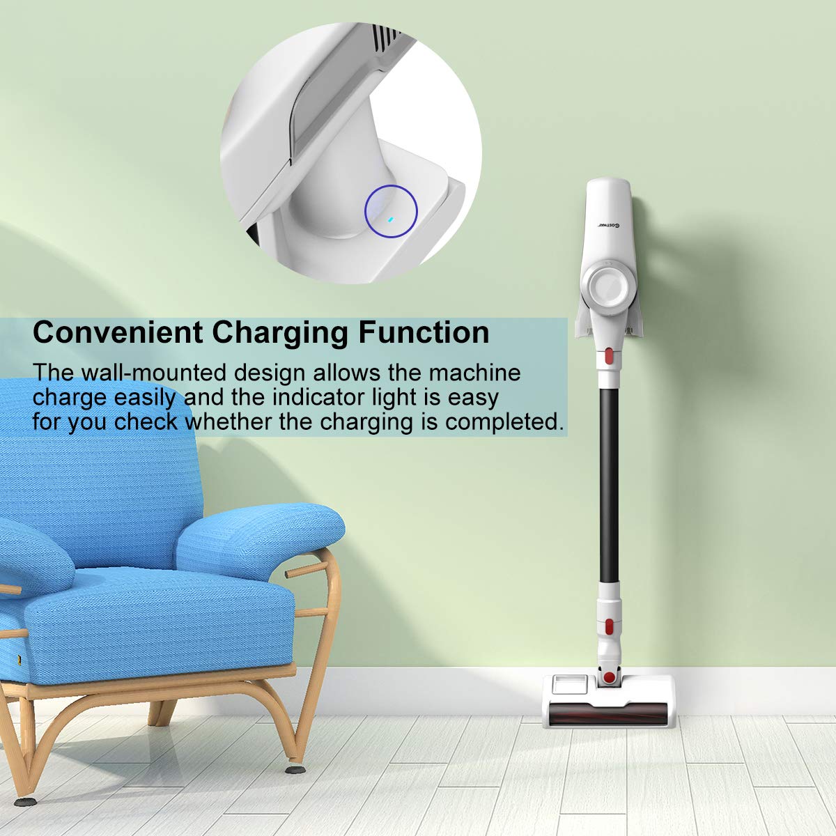 COSTWAY 2 in 1 Cordless Lightweight Vacuum Cleaner, Stick Rechargeable Vacuum with Strong Suction, Bagless Handheld Vacuum Wall-Mountable for Home and Car, White