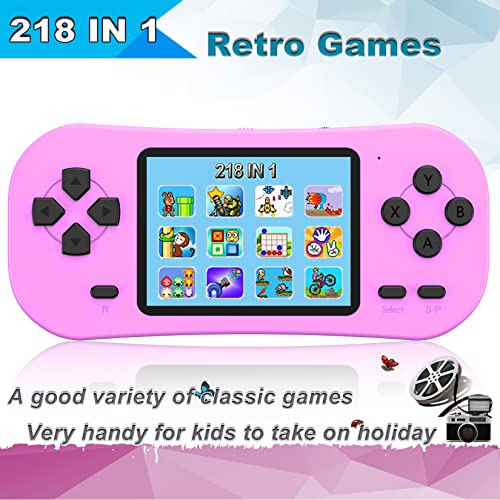 Beijue Retro Handheld Games for Kids Built in 218 Classic Old Style Electronic Game 2.5'' Screen 3.5MM Earphone Jack USB Rechargeable Portable Video Player Children Travel Holiday Entertain (Pink)