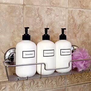 Artanis Home Silkscreened Empty Shower Bottle Set for Shampoo, Conditioner, and Body Wash, Squat 16 oz 3-Pack, White (Black Pumps)