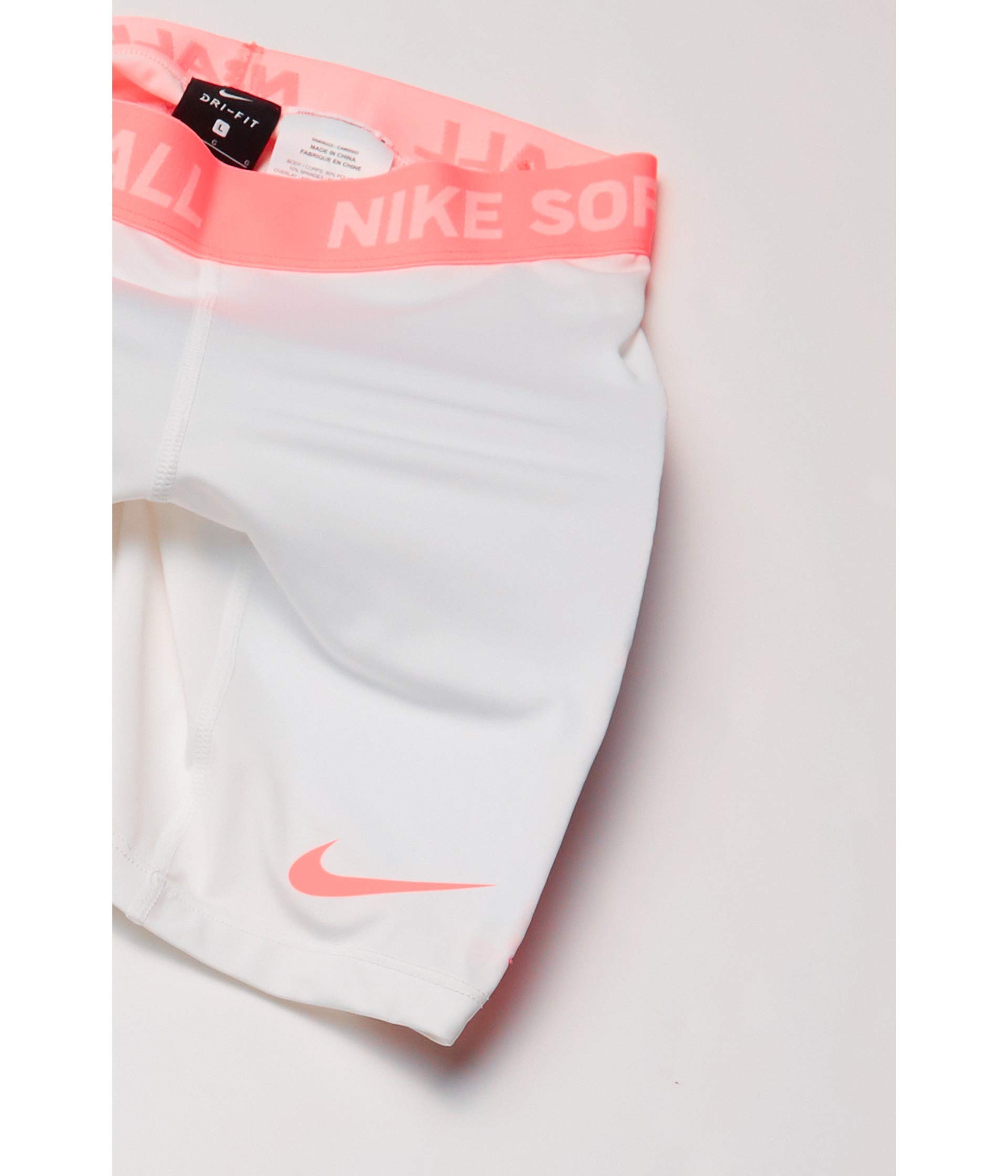 Nike Girl's Dry Softball Slider Shorts (Big Kids) White/Sunset Pulse/Sunset Pulse LG (14 Big Kid)