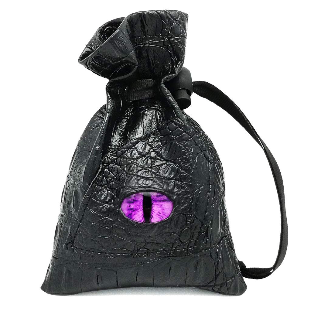 Haxtec Dragon Dice Bag Small Drawstring Leather DND Dice Pouch Storage Bag for D&D Dungeons and Dragons Gift, Coins and Accessories (Purple Eye) Patent Number D893867