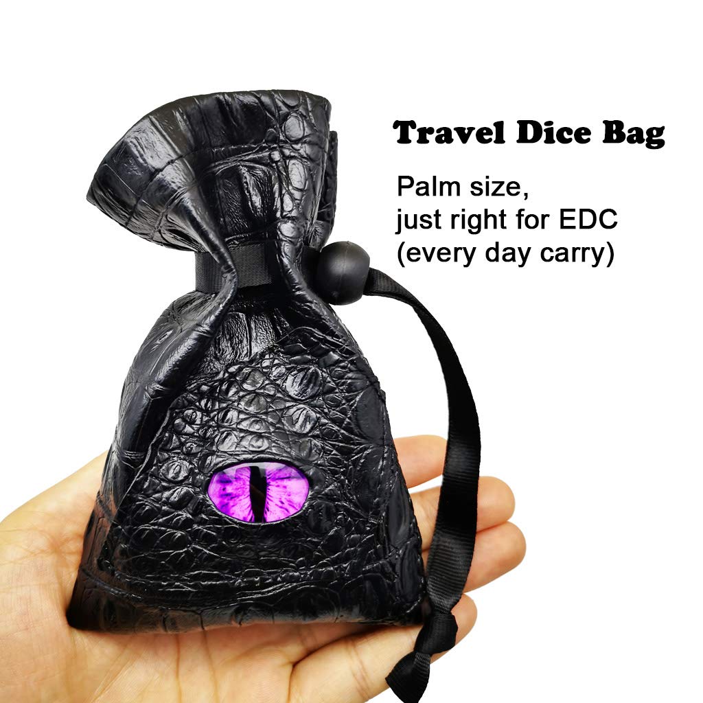 Haxtec Dragon Dice Bag Small Drawstring Leather DND Dice Pouch Storage Bag for D&D Dungeons and Dragons Gift, Coins and Accessories (Purple Eye) Patent Number D893867