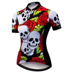 women's cycling jersey summer bicycle clothing bike shirt jacket skull red l