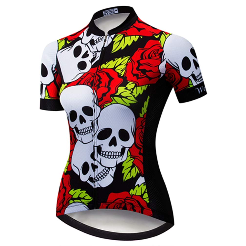 Women's Cycling Jersey Summer Bicycle Clothing Bike Shirt Jacket Skull Red L