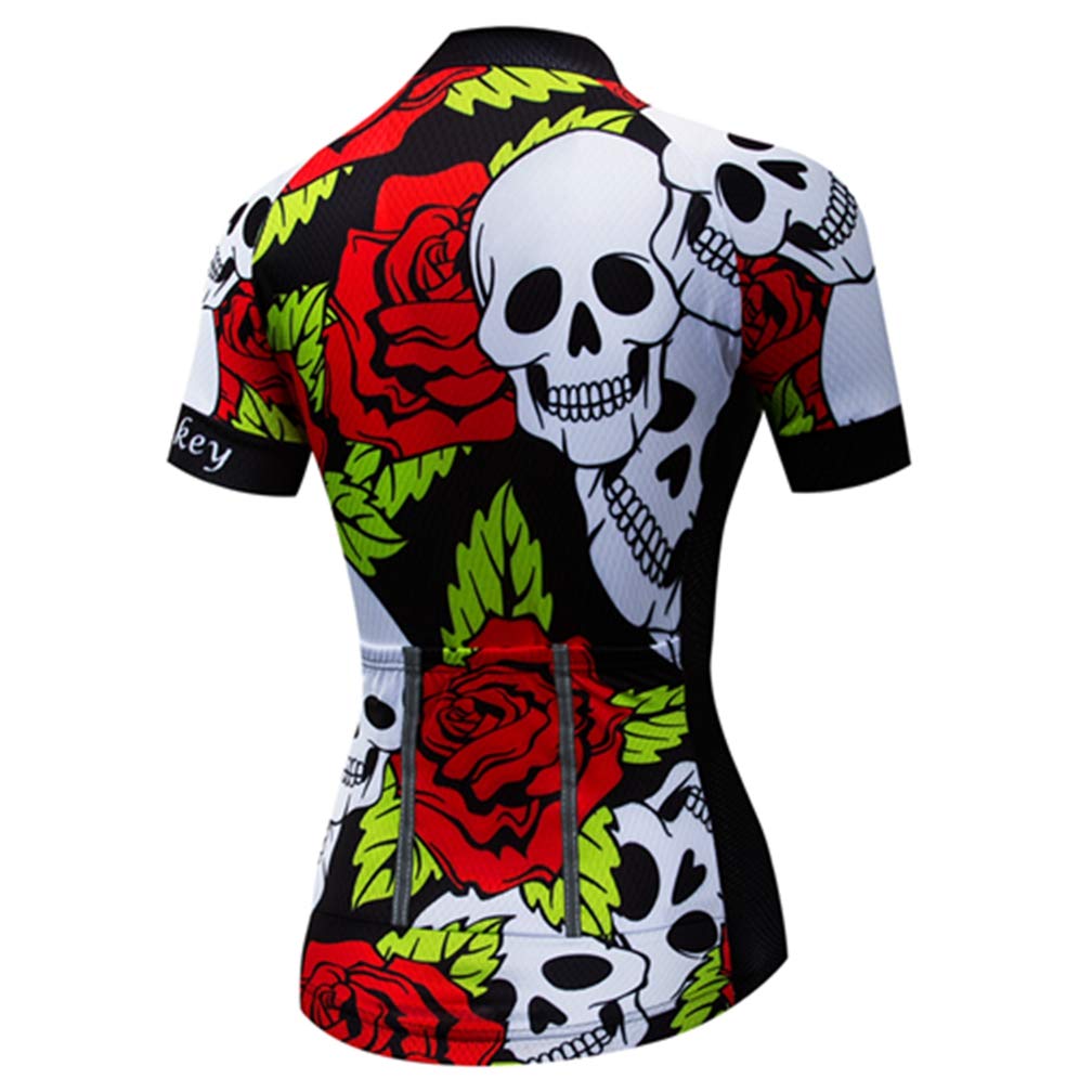 Women's Cycling Jersey Summer Bicycle Clothing Bike Shirt Jacket Skull Red L