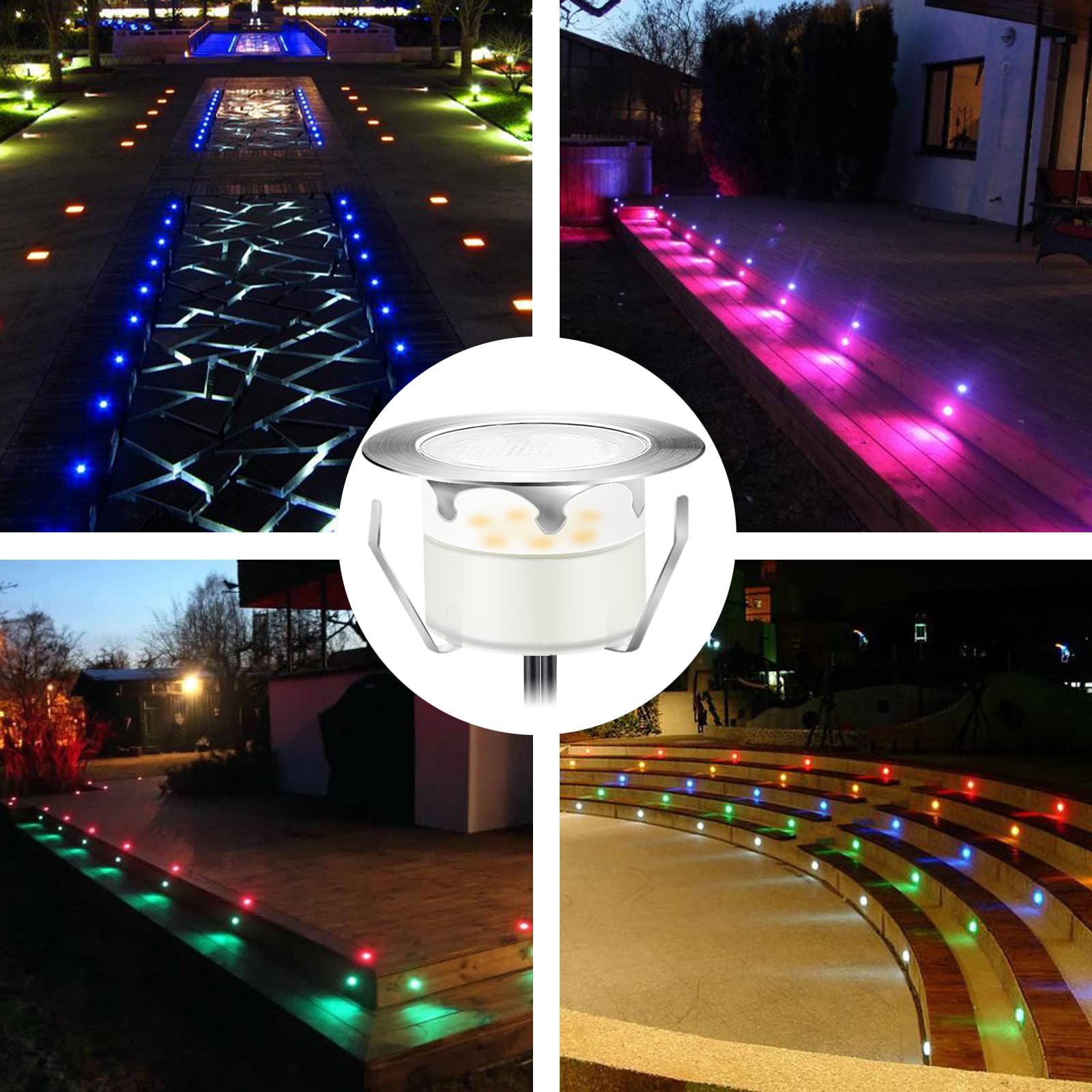 YZGWZLD LED Deck Lights Kit,12pcs Φ1.78 Dimmable WiFi-Control Low Voltage Recessed RGB LED Landscape Step Light Waterproof Outdoor Yard Garden Patio Deck Railings Lighting,Fit for Alexa,Google Home