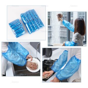 AUEAR, 100 Pack Disposable Arm Sleeves Covers Protectors Waterproof Over Sleeves with Elastic End for Arm Protection (Blue)