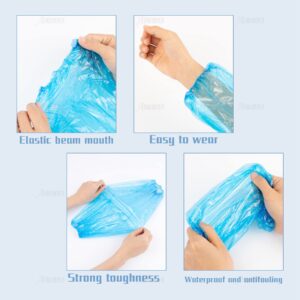 AUEAR, 100 Pack Disposable Arm Sleeves Covers Protectors Waterproof Over Sleeves with Elastic End for Arm Protection (Blue)