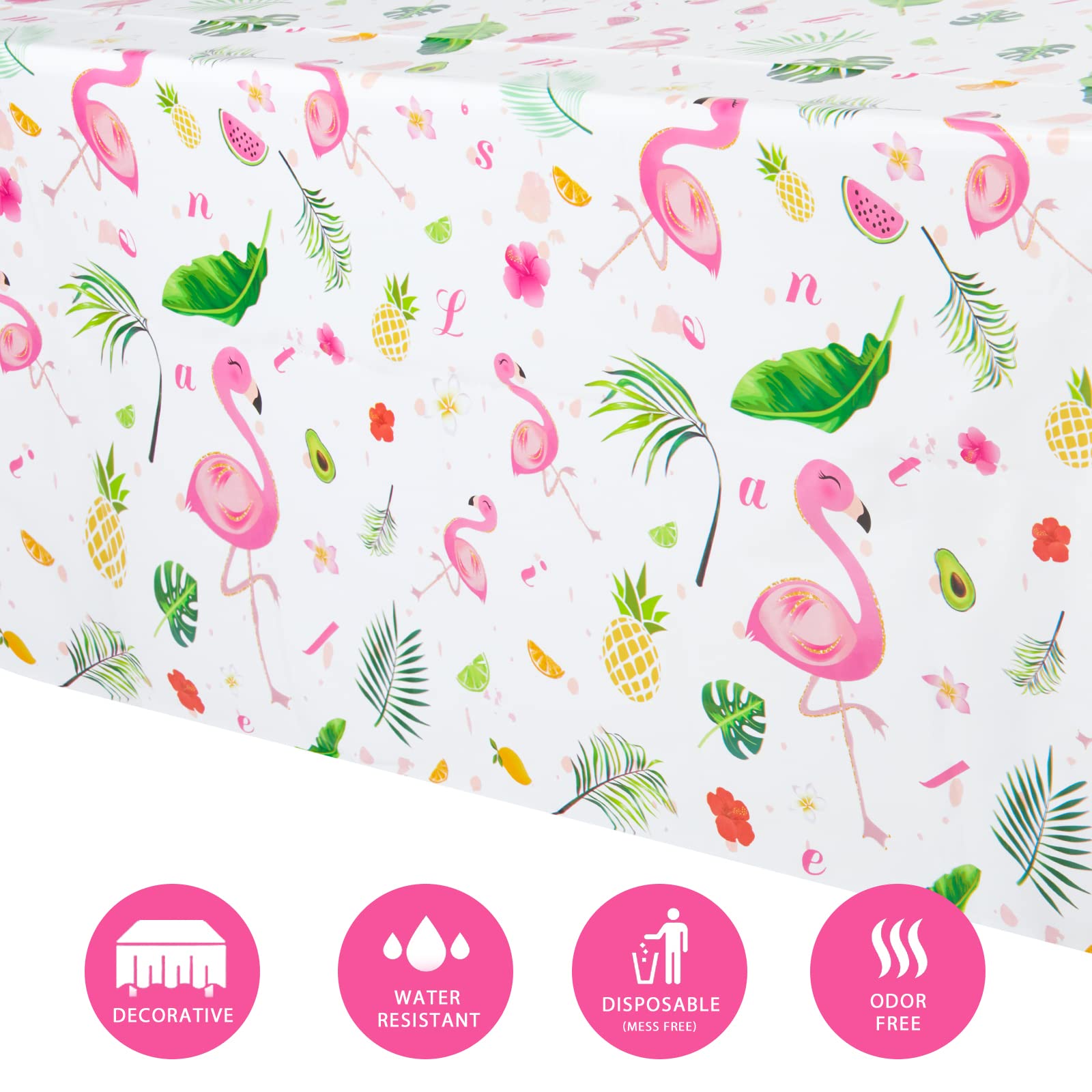 WERNNSAI Flamingo Tablecloth - 2 PCS 108''x 54'' Tropical Luau Party Disposable Plastic Table Cover Pineapple Party Supplies for Kid Girl Picnic Birthday Party Decorations