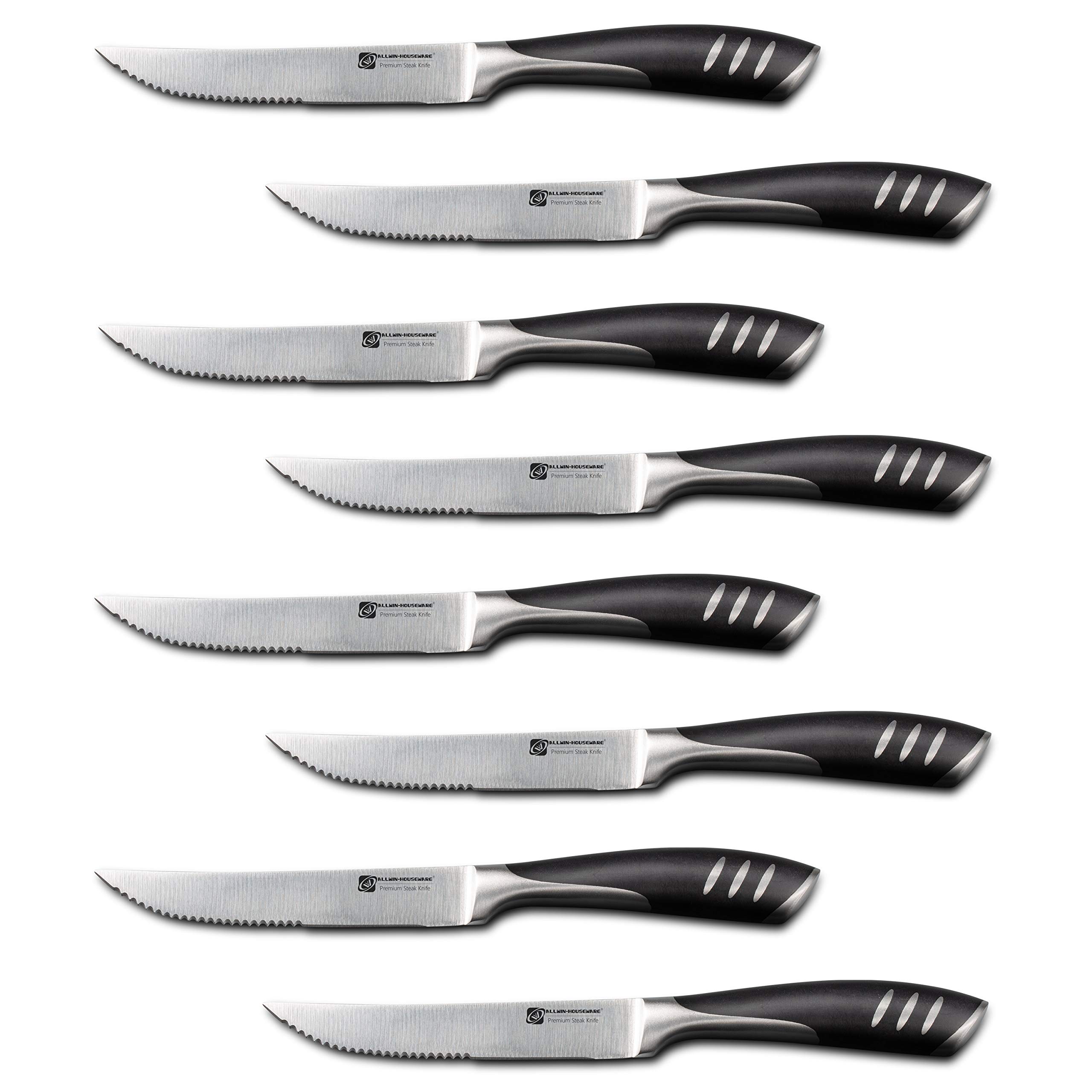 ALLWIN-HOUSEWARE W Premium 8-Piece German High Carbon Stainless Steel Steak Knife Set, Double Forged Full Tang Kitchen Dinner Steak Knives