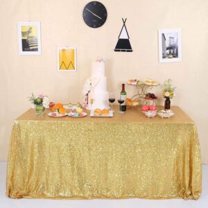 GFCC Seamless Sparkle Gold Sequin Tablecloth for Glitter Party Wedding Event Banquet Christmas Event Table Cover Decor 90x132-inch Glitter Cake Table Cloth