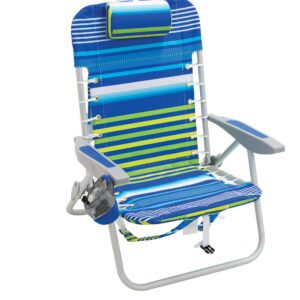 Rio Brands Beach 4-PRio Beach 4-Position Backpack Lace-Up Suspension Folding Beach Chair - Blue/Green Stripe , 24" x 24.75" x 33"