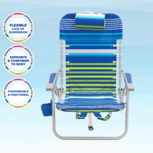 Rio Brands Beach 4-PRio Beach 4-Position Backpack Lace-Up Suspension Folding Beach Chair - Blue/Green Stripe , 24" x 24.75" x 33"