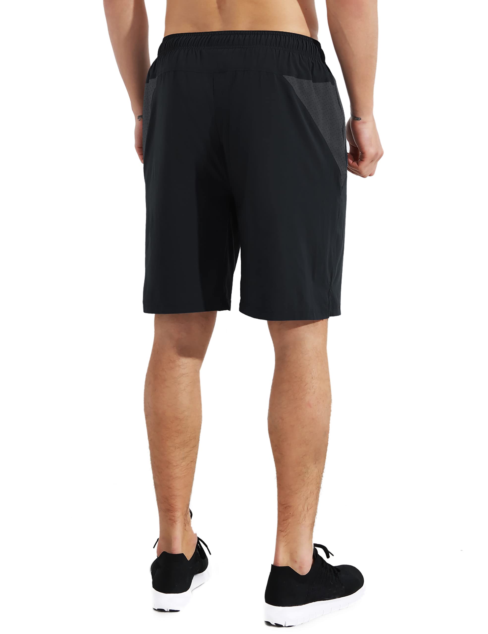 EZRUN Mens 9 Inch Lightweight Running Workout Shorts with Liner Loose-Fit Gym Shorts for Men with Zipper Pockets(Black,L)