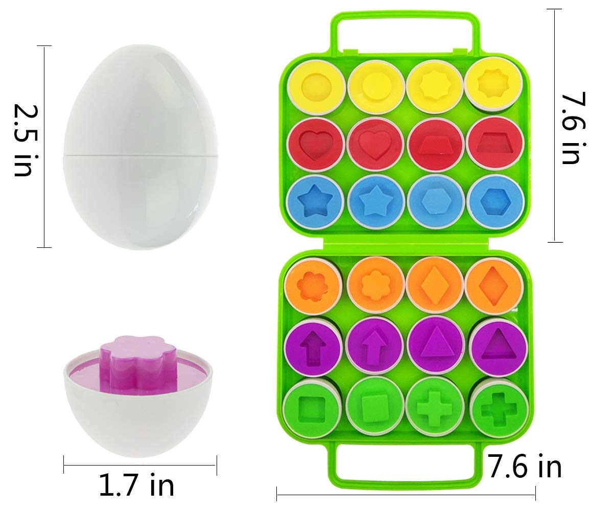 Beakabao 12pcs Color and Shape Matching Egg Set Montessori Toddler Education Classification Toys for Fine Motor Skills of The Fingers Muscles, Preschool Children Smart Puzzles Easter Gifts (Green)