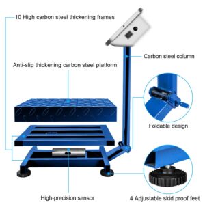 TUFFIOM 660lbs Weight Electronic Platform Scale,Digital Floor Heavy Duty Folding Scales,Stainless Steel High-Definition LCD Display,Perfect for Luggage Shipping Mailing Package Price (Dark Blue)