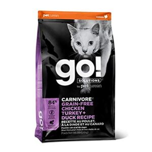 go! solutions carnivore grain free dry cat food, 3 lb - chicken, turkey + duck recipe - protein rich dry cat food - complete + balanced nutrition for all life stages