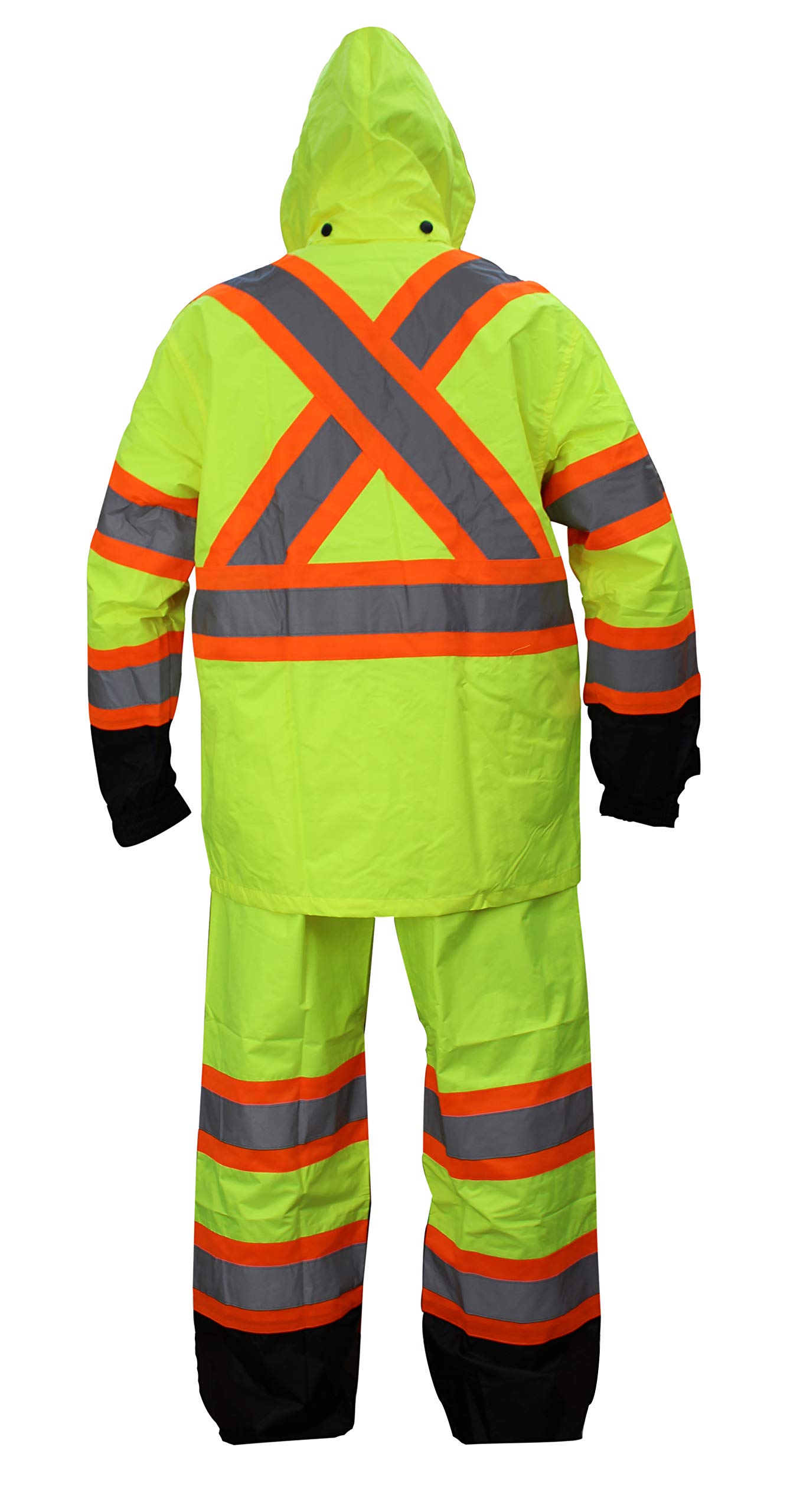 New York Hi-Viz Workwear RK Safety RW-CLA3-TLM55 Class 3 Rain suit, Jacket, Pants High Visibility Reflective Black Bottom with X Pattern(2XL, Lime)