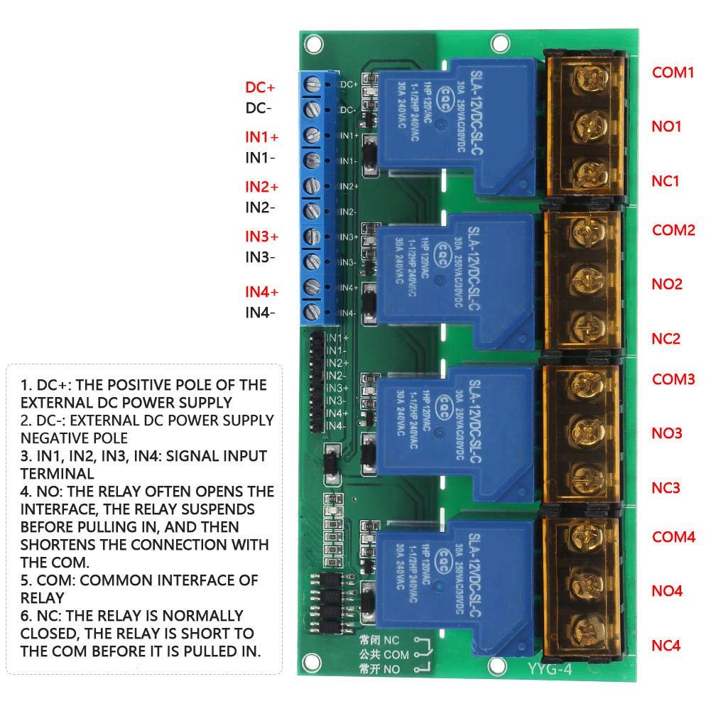 30A 4 Channel Relay Module Expansion Board for Raspberry Pi DSP AVR PIC ARM (12VDC)