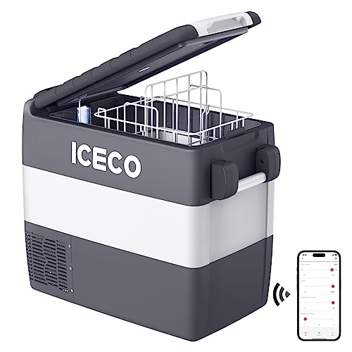 ICECO JP50 Portable Refrigerator Fridge Freezer, 50 Liters 12V Cooler Refrigerator, Compact Refrigerator with SECOP Compressor, Electric Cooler for Car & Home Use, 0℉～50℉, DC 12/24V, AC 110/240V