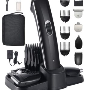 Beard and Mustache Trimmer, All in 1 Multi-Functional Hair Trimmer Set, Express Fast Rechargeable Cordless Grooming Kit with Face, Body, Nose Hair Trimmer and Micro Shaver RFC-2059E (Black)