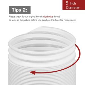 TURBRO Polypropylene Portable Air Conditioner Universal Exhaust Hose - 5 Inch Diameter, 78 Inch Length, Clockwise Thread