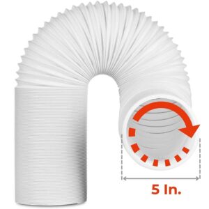 TURBRO Polypropylene Portable Air Conditioner Universal Exhaust Hose - 5 Inch Diameter, 78 Inch Length, Clockwise Thread