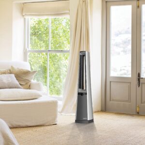 Lasko AC615 Portable Electric Oscillating Stand Up Bladeless Tower Fan with Remote Control for Indoor, Bedroom and Home Office Use, 36.1 inch, Gray/Silver