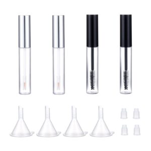 8ml mascara tube empty and wand eyelash cream container bottle 7ml transparent empty mascara and eyeliner tubes with rubber inserts and funnels set for castor oil diy mascara（silver, black)