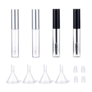 8ml Mascara Tube Empty and Wand Eyelash Cream Container Bottle 7ml Transparent Empty Mascara and Eyeliner Tubes with Rubber Inserts and Funnels Set for Castor Oil DIY Mascara（Silver, Black)