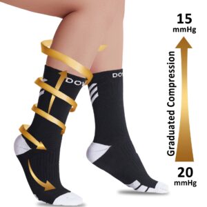 Dovava Dri-tech Compression Crew Socks 15-20mmHg for Men & Women, Athletic Fit Running Nurses Flight Travel Pregnancy Edema Diabetic, Boost Ankle Calf Circulation, Large/X-Large, Black (4 Pairs)