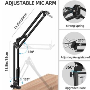 Microphone Stand for Blue Yeti, Quadcast Boom Arm Scissor Mic Stand with Windscreen and Double layered screen Pop Filter Heavy Duty Mic Boom Scissor Arm Stands, Broadcasting and Recording.Game