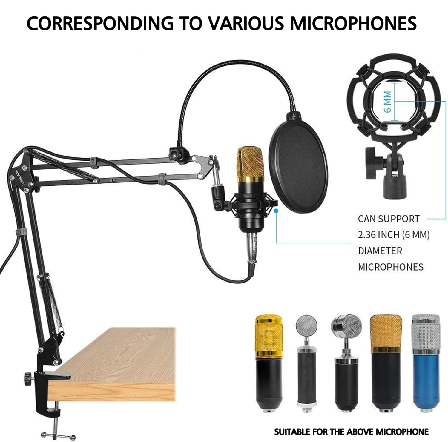 Microphone Stand for Blue Yeti, Quadcast Boom Arm Scissor Mic Stand with Windscreen and Double layered screen Pop Filter Heavy Duty Mic Boom Scissor Arm Stands, Broadcasting and Recording.Game