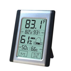 Vila Digital Thermometer and Hygrometer, Indoor Humidity and Temperature Monitor with Battery, Bright LCD Display for Quick Reading, Multiple Mounting Options, Touch Screen