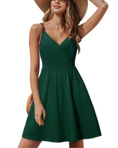 styleword women's v neck spaghetti strap summer casual swing dress with pocket (green-429,xl)