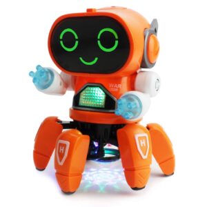 Boley Pioneer Dancing Robot in Orange - Walking Dancing Electronic Robot Toy for Kids with Disco Flashing Lights and Dance Music - Battery Operated