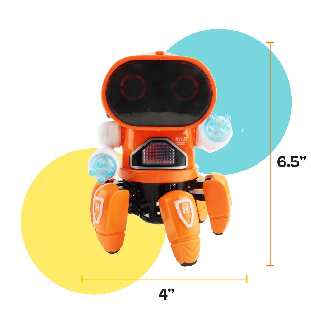 Boley Pioneer Dancing Robot in Orange - Walking Dancing Electronic Robot Toy for Kids with Disco Flashing Lights and Dance Music - Battery Operated