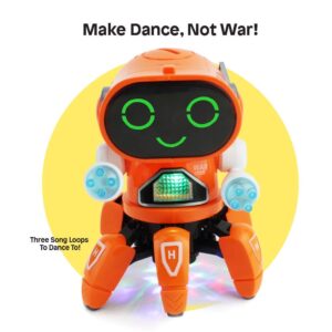 Boley Pioneer Dancing Robot in Orange - Walking Dancing Electronic Robot Toy for Kids with Disco Flashing Lights and Dance Music - Battery Operated