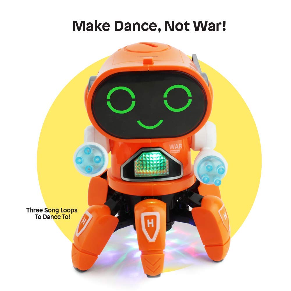 Boley Pioneer Dancing Robot in Orange - Walking Dancing Electronic Robot Toy for Kids with Disco Flashing Lights and Dance Music - Battery Operated