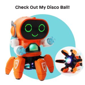 Boley Pioneer Dancing Robot in Orange - Walking Dancing Electronic Robot Toy for Kids with Disco Flashing Lights and Dance Music - Battery Operated