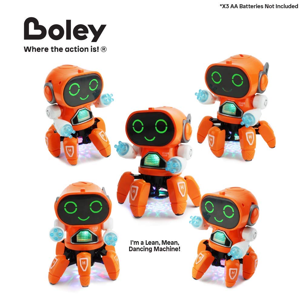 Boley Pioneer Dancing Robot in Orange - Walking Dancing Electronic Robot Toy for Kids with Disco Flashing Lights and Dance Music - Battery Operated