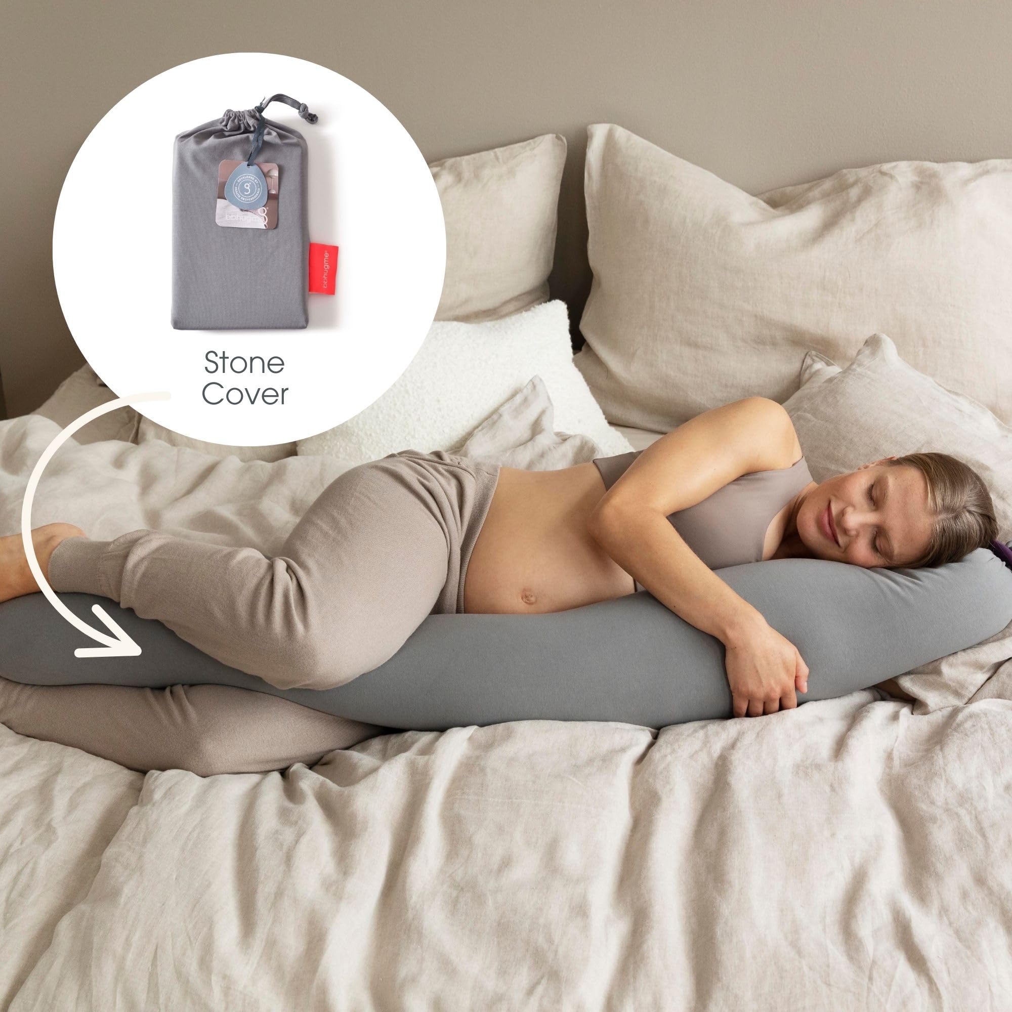 bbhugme Pregnancy Pillow Cover - Cotton Jersey Fabric - Fits Pregnancy Pillow for Side Sleeping - Cover Only, Pregnancy Pillow Sold Separately, Stone