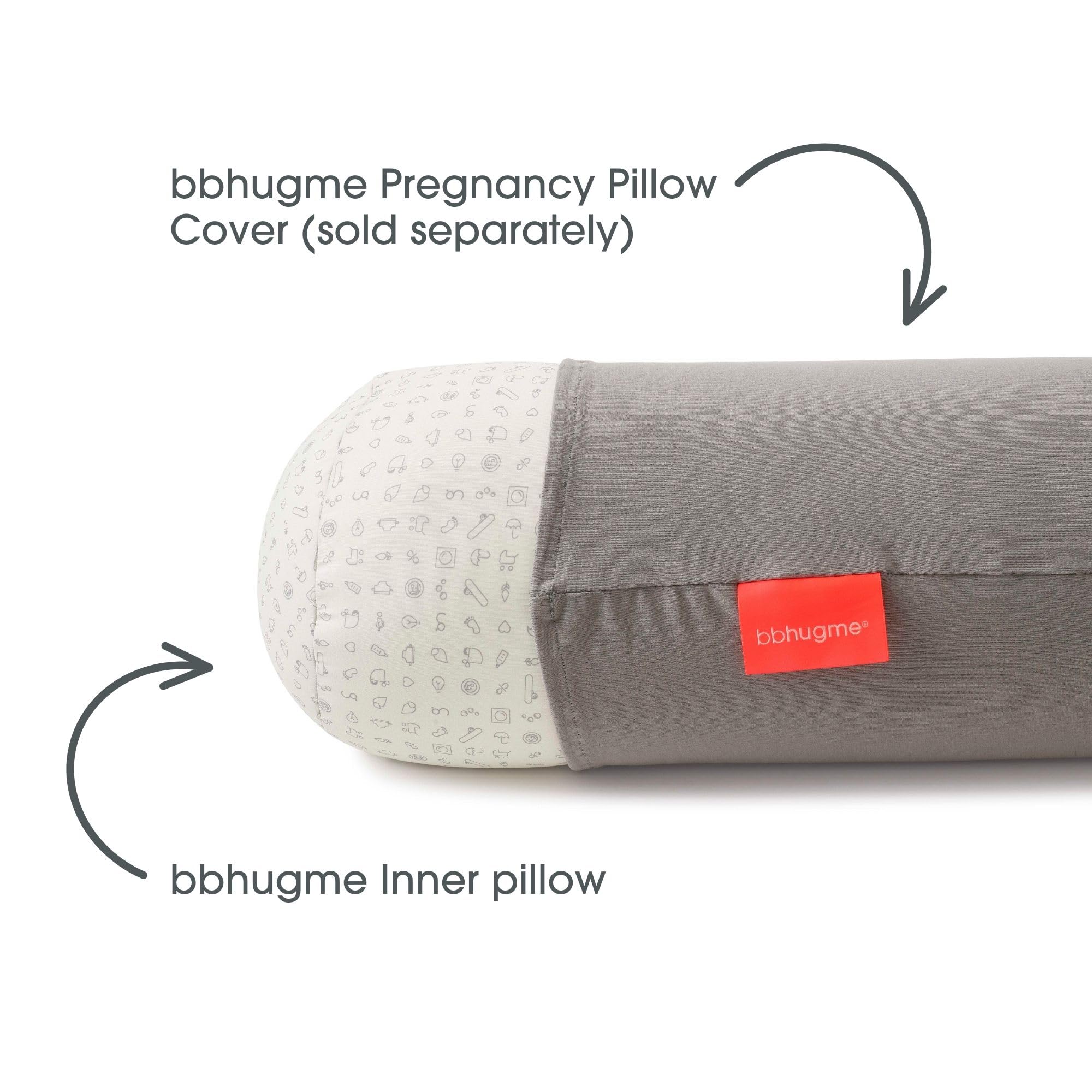 bbhugme Pregnancy Pillow Cover - Cotton Jersey Fabric - Fits Pregnancy Pillow for Side Sleeping - Cover Only, Pregnancy Pillow Sold Separately, Stone