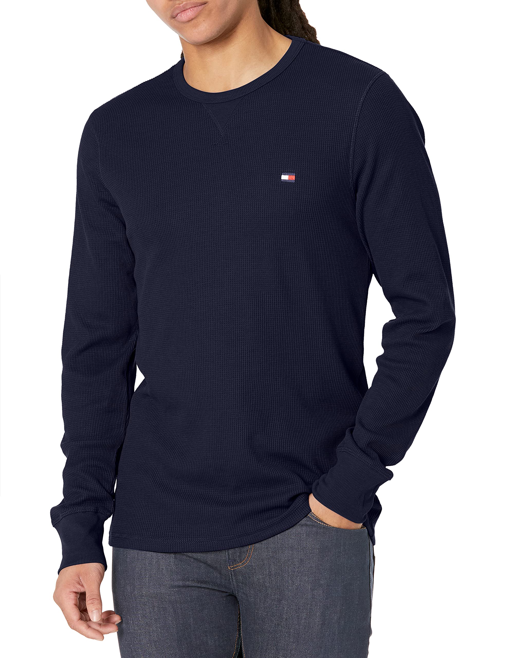 Tommy Hilfiger Men's Thermal Long Sleeve Crew Neck Shirt, Navy Blazer ...