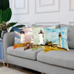 ShareJ 4 Pack Decorative Pillow Cover Waiting Lighthouse Throw Pillow Cases Home Decor Indoor Gift Kitchen Garden Sofa Bedroom Car Living Room 18"X18" Super Soft Pillowcase